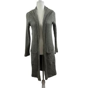 Green Waffle Knit Mod-o-Doc Hoodie Cardigan Sweater Coat XS Pockets 100% Cotton